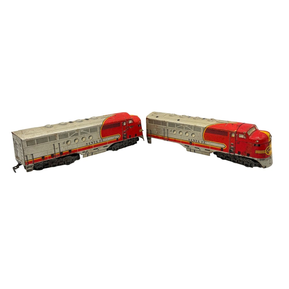 Santa Fe 21 Tin Toy Train Set Red Silver 1950s UNTESTED/PARTS